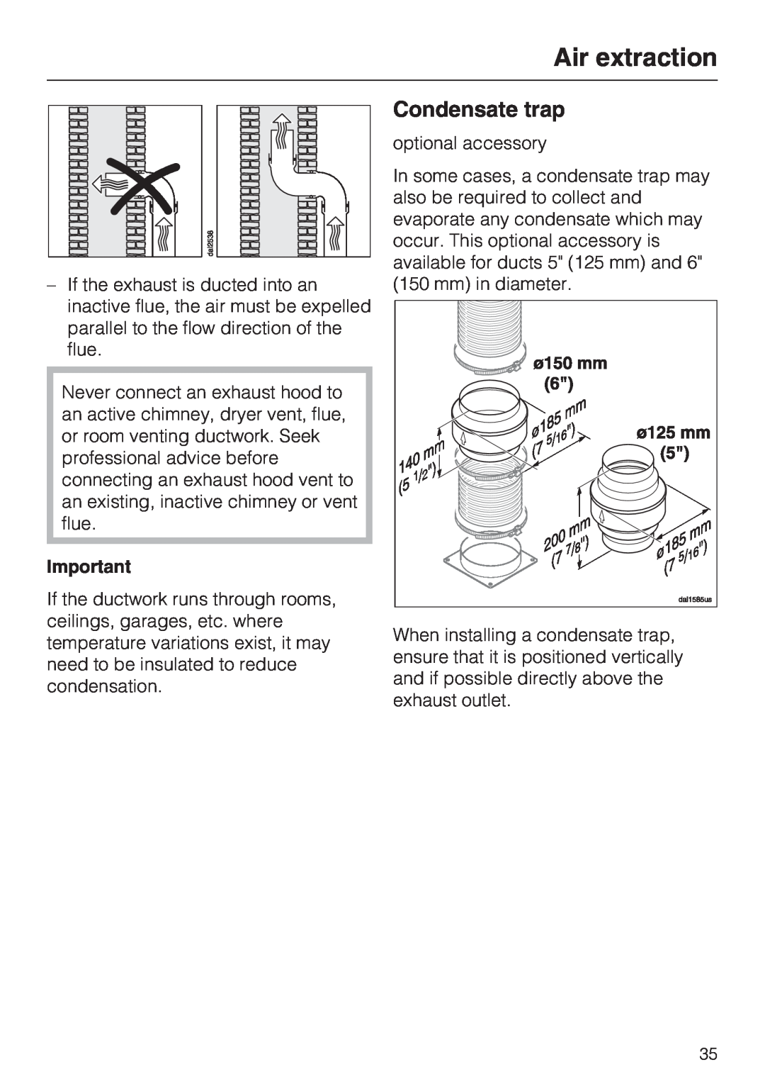 Miele DA 3490, DA 3460, DA 3480 installation instructions Condensate trap, Air extraction 