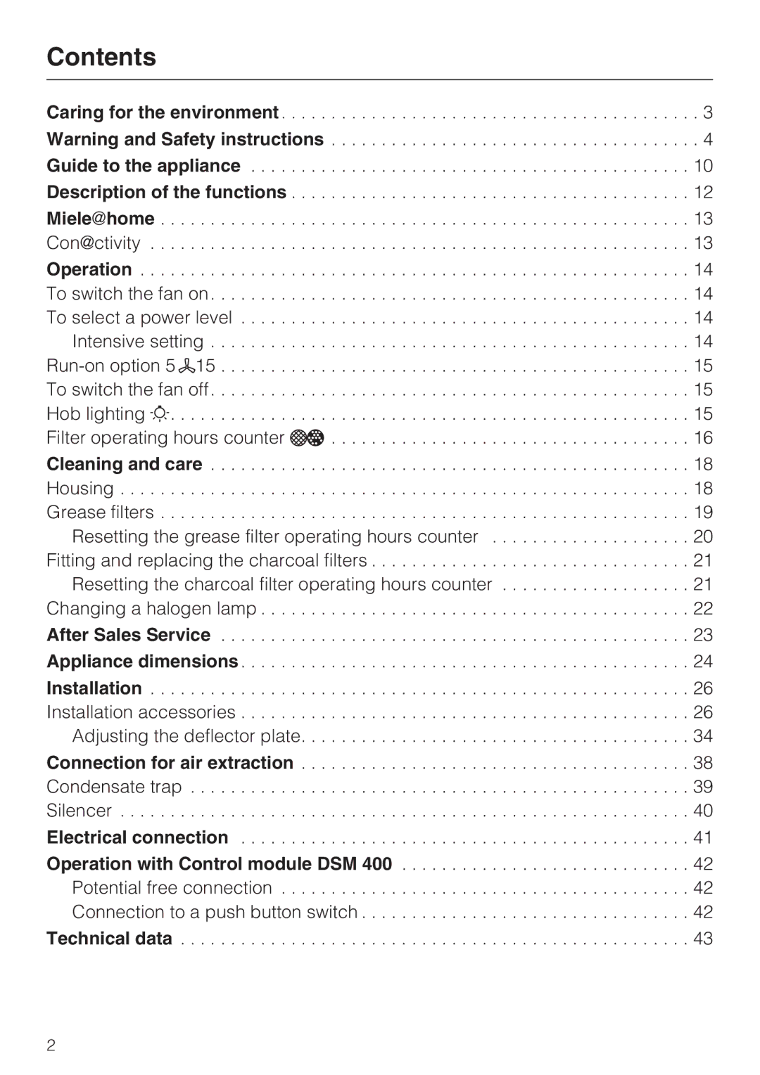 Miele DA 3590 EXT, DA 3560 EXT installation instructions Contents 