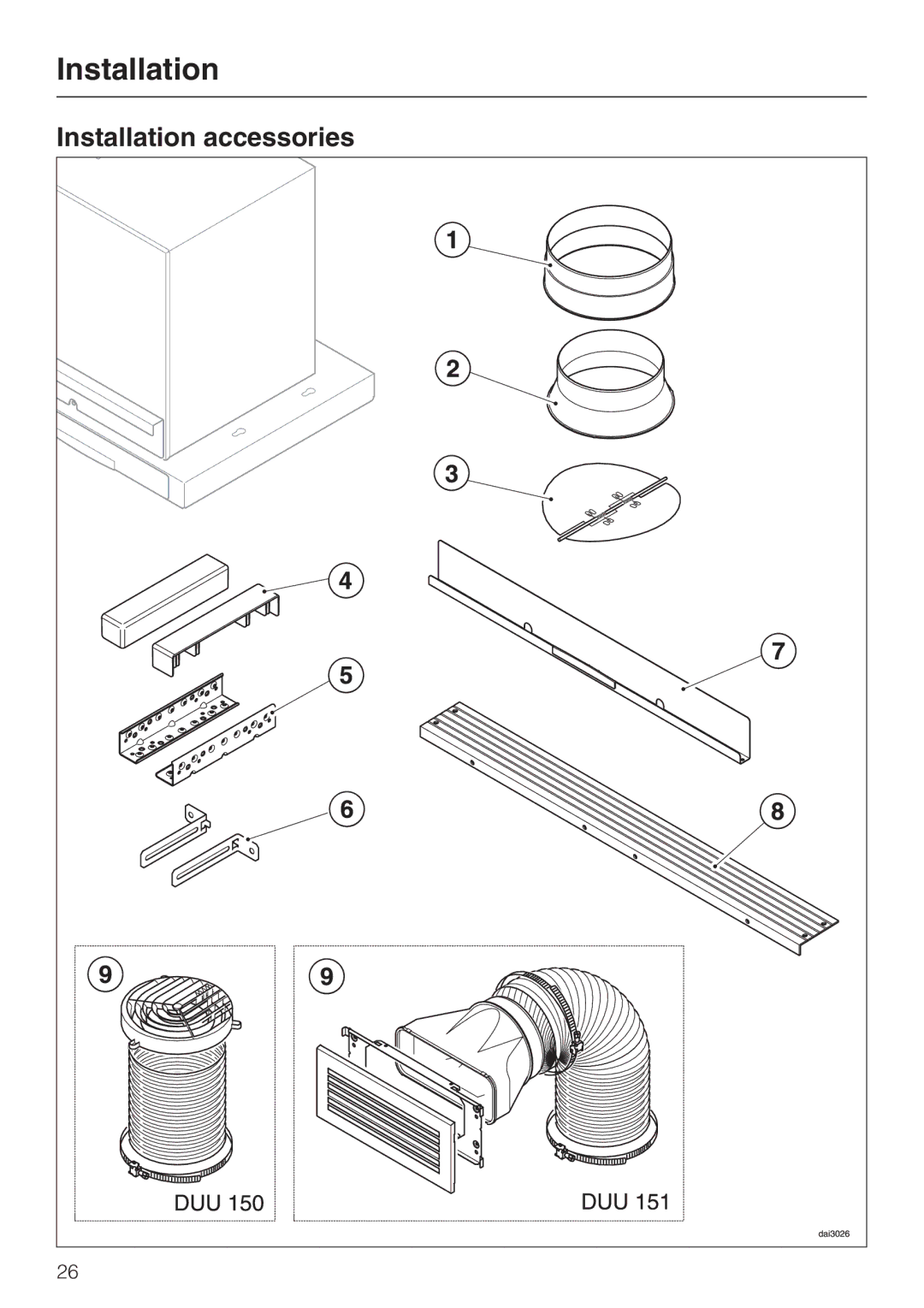 Miele DA 3590 EXT, DA 3560 EXT installation instructions Installation accessories 