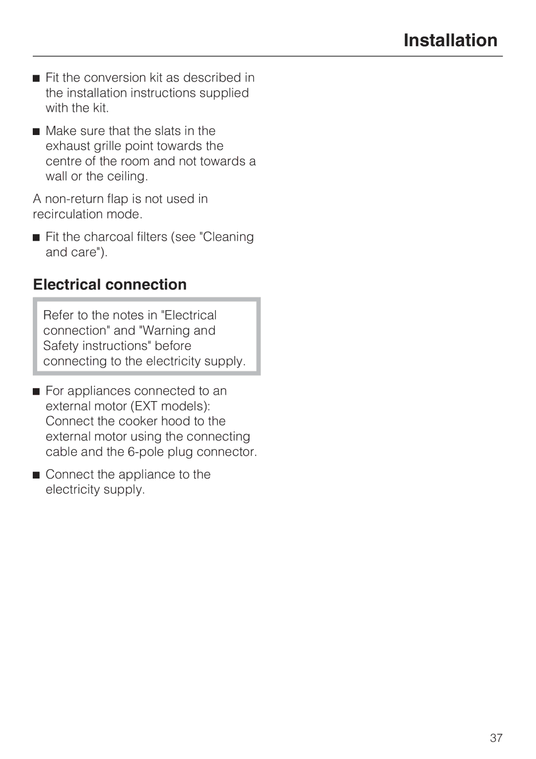 Miele DA 3590 EXT, DA 3560 EXT installation instructions Electrical connection 