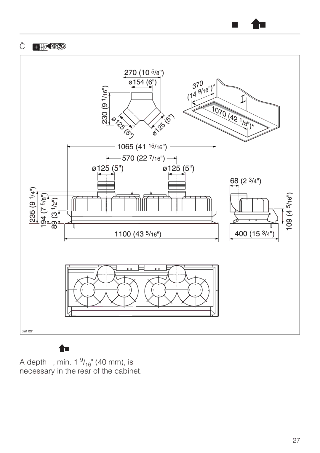 Miele DA 362-75 installation instructions Appliance dimensions 