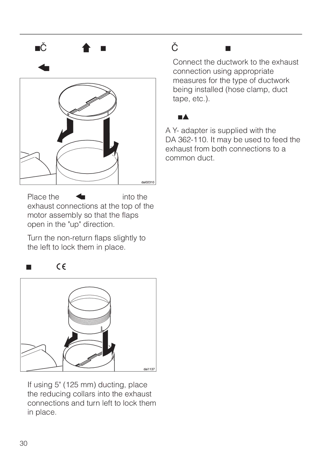 Miele DA 362-75 installation instructions Air extraction mode Non-return flaps, Reducing collar, Exhaust connection 