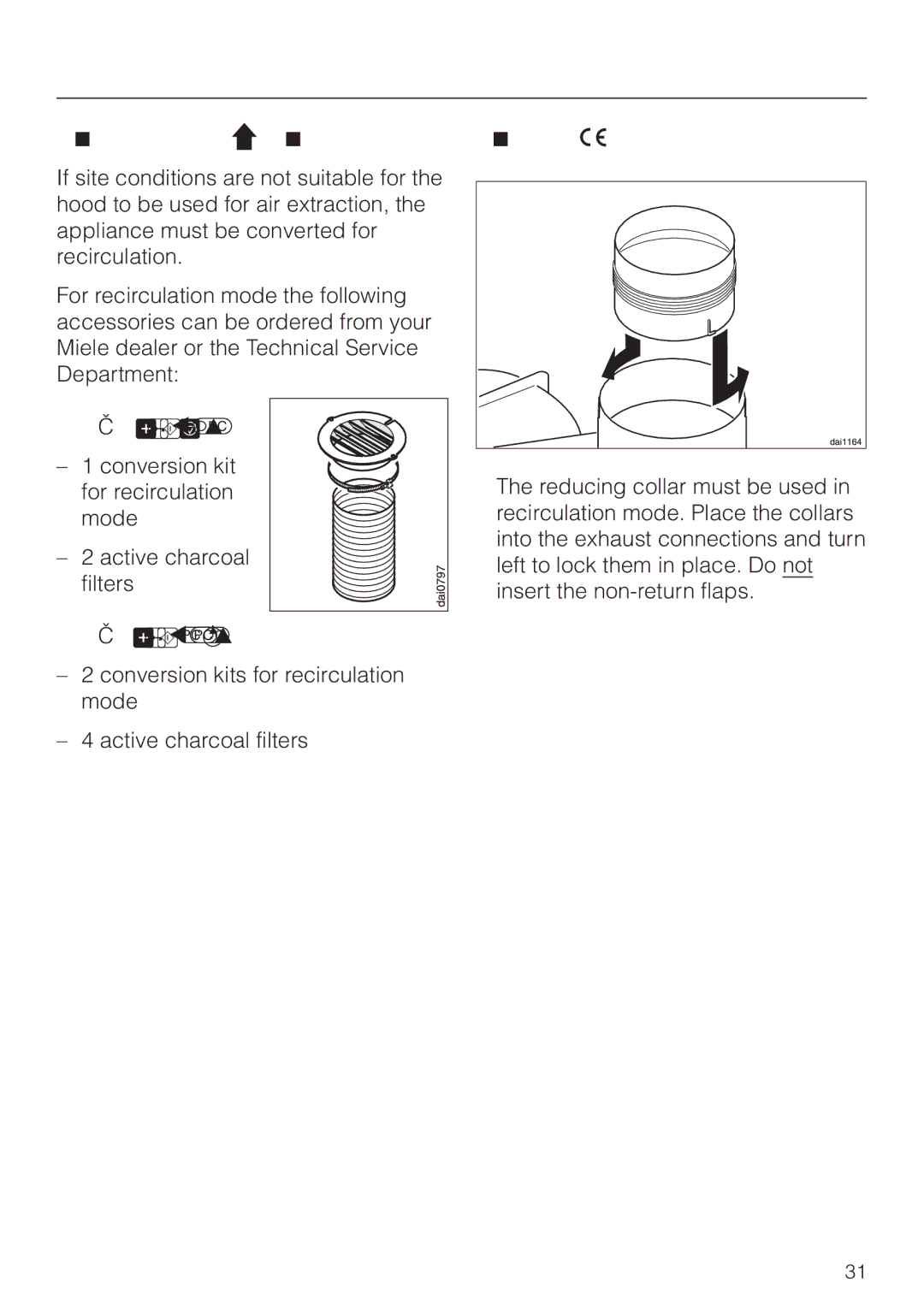 Miele DA 362-75 installation instructions Recirculation mode Reducing collar, For DA 