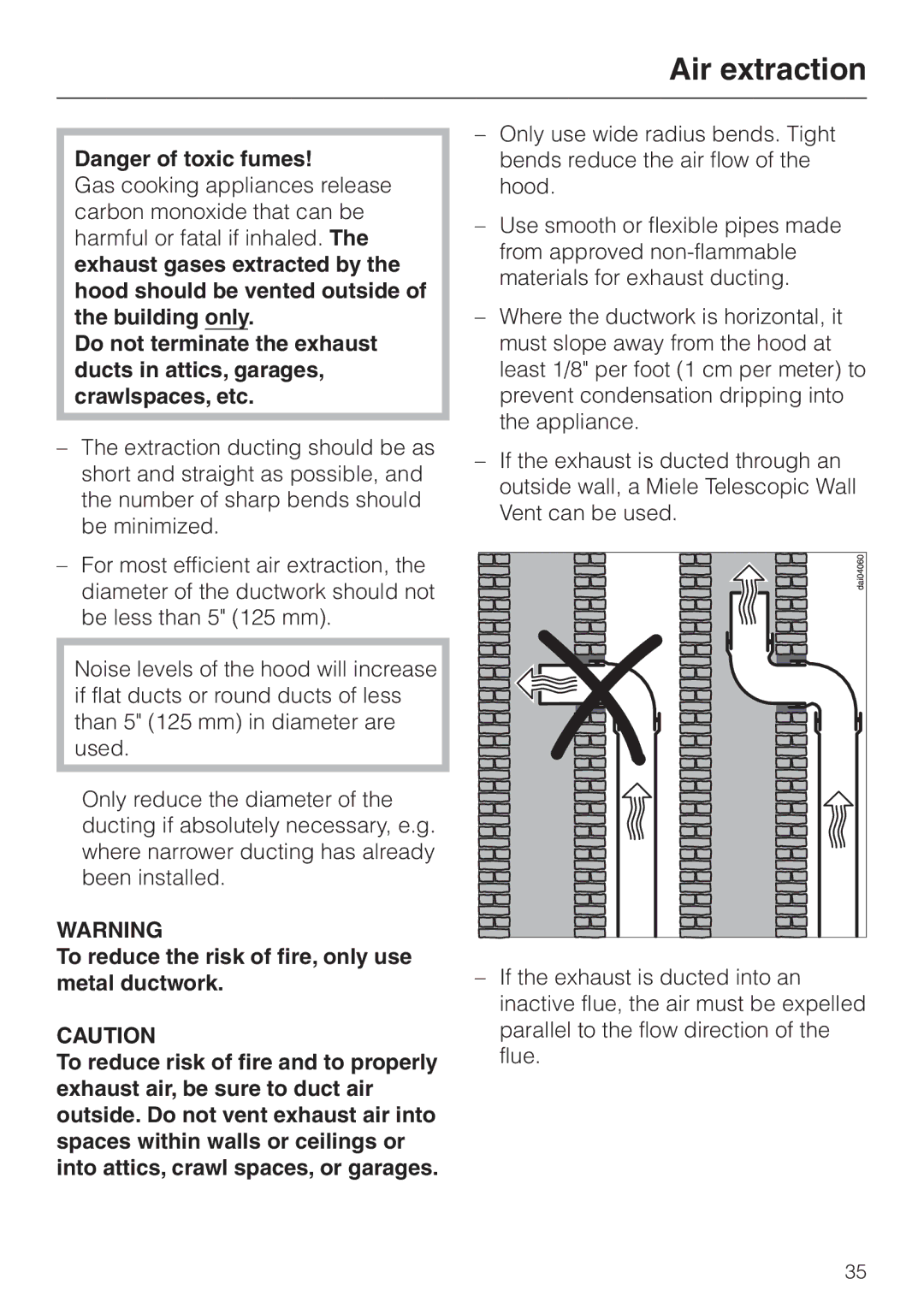 Miele DA 362-75 installation instructions Air extraction 