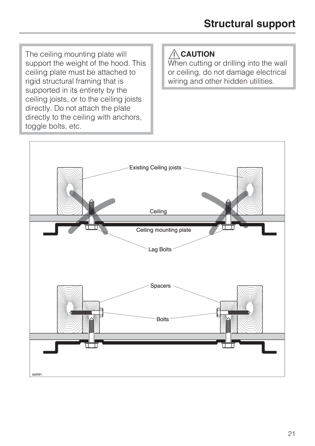 Miele DA 390-5 installation instructions Structural support 