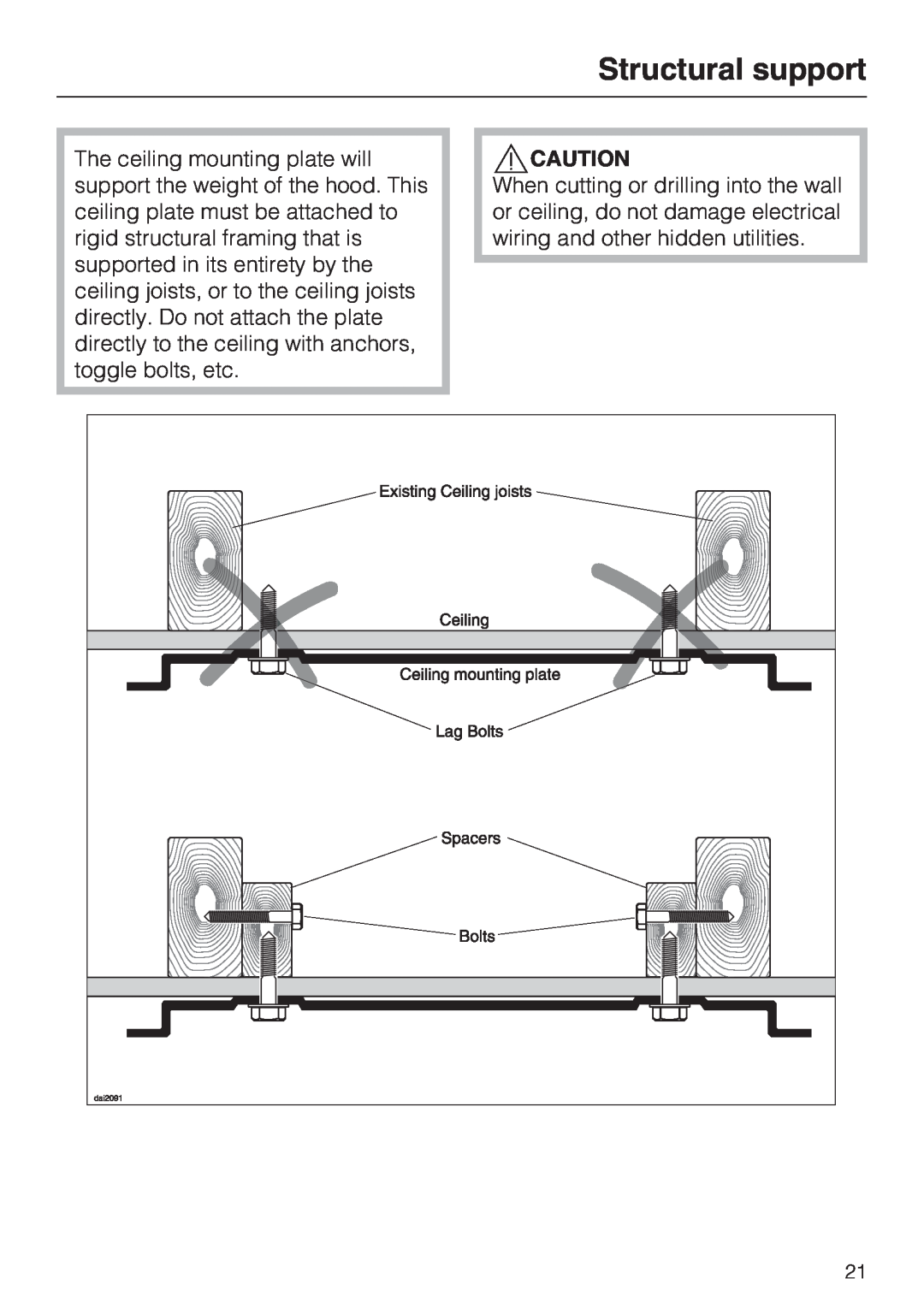 Miele DA 390-5 installation instructions Structural support 