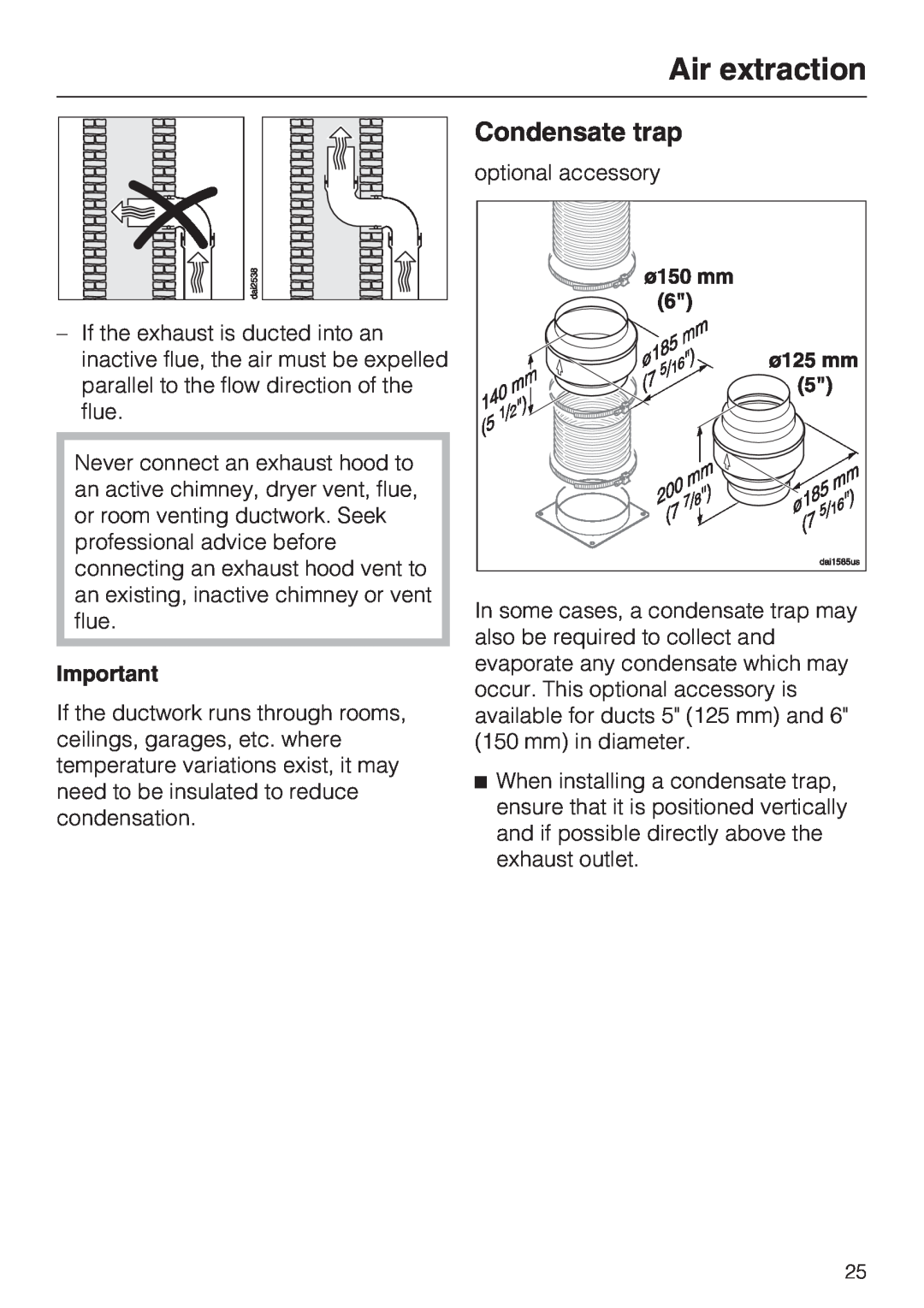 Miele DA 390-5 installation instructions Condensate trap, Air extraction 