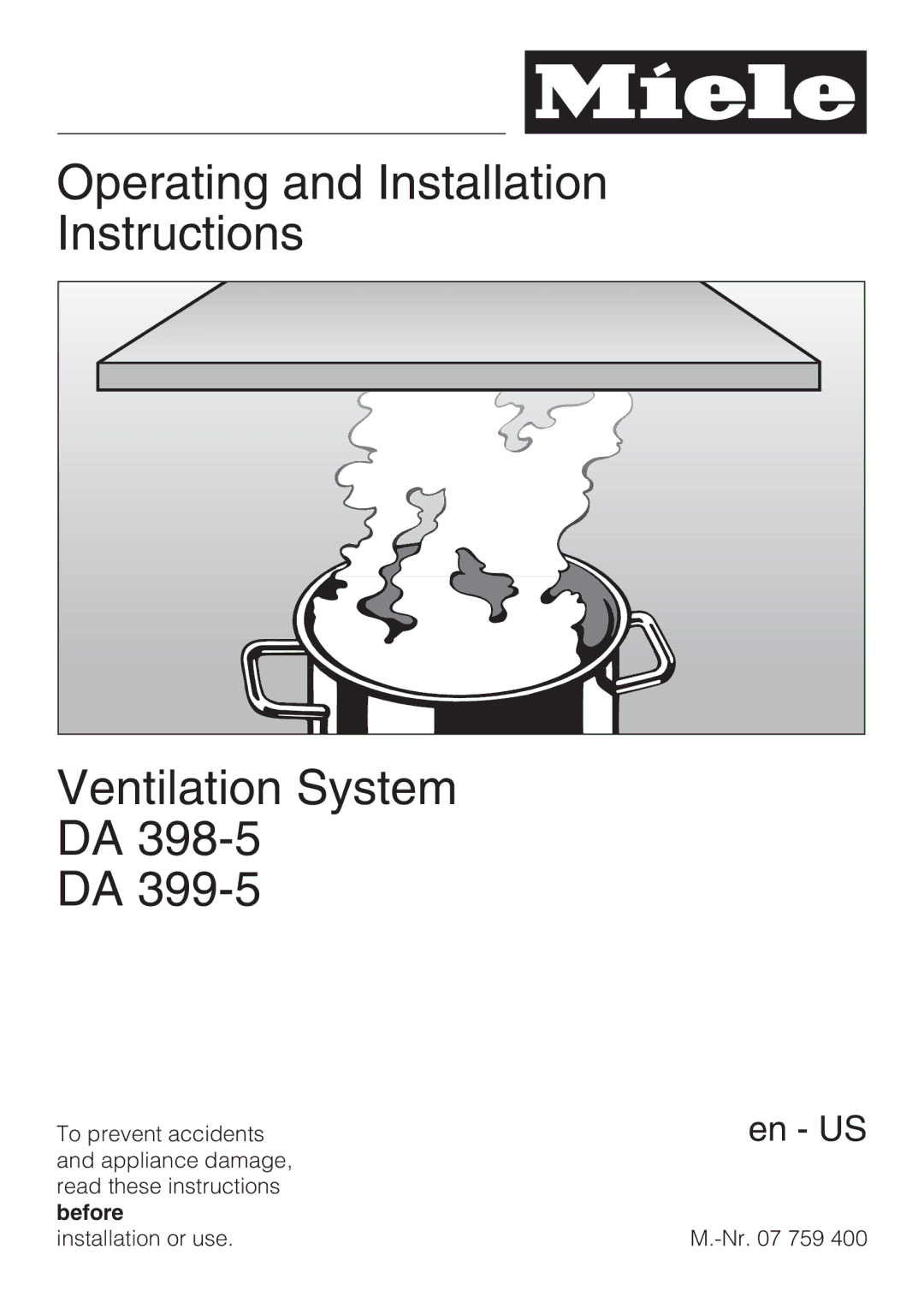 Miele DA 398-5, DA 399-5 installation instructions Operating and Installation Instructions Ventilation System 