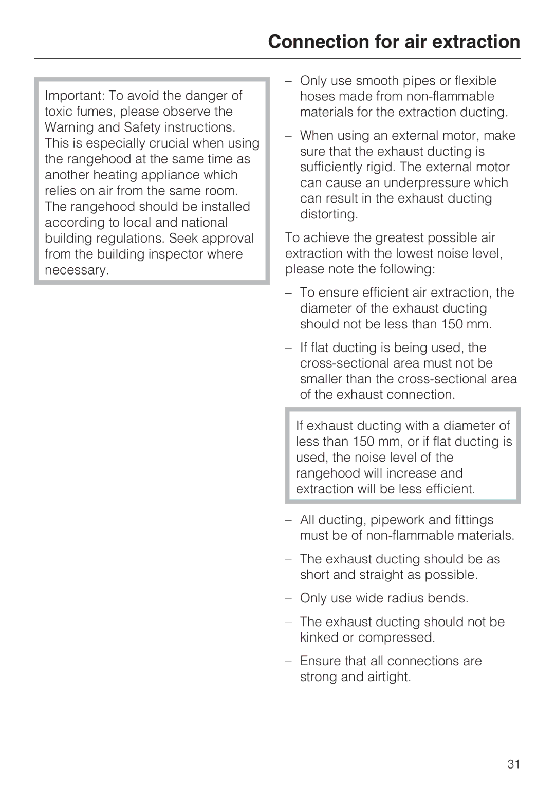 Miele DA 428-4 EXT, DA 429-4 EXT installation instructions Connection for air extraction 