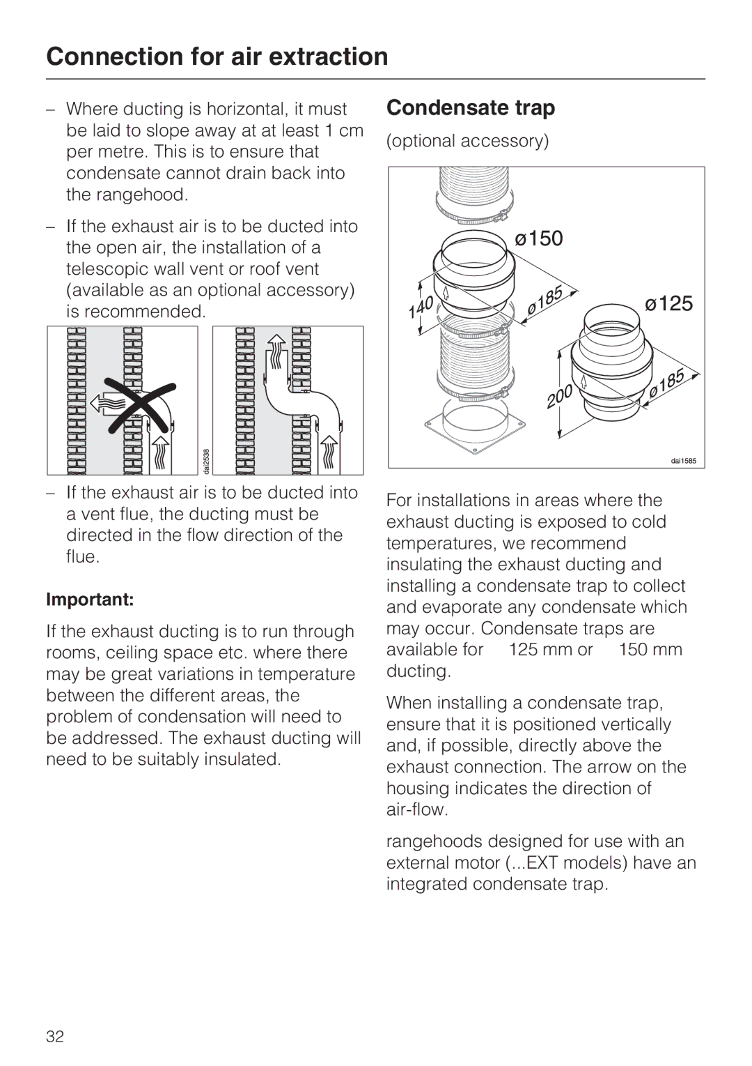 Miele DA 429-4 EXT, DA 428-4 EXT installation instructions Condensate trap 