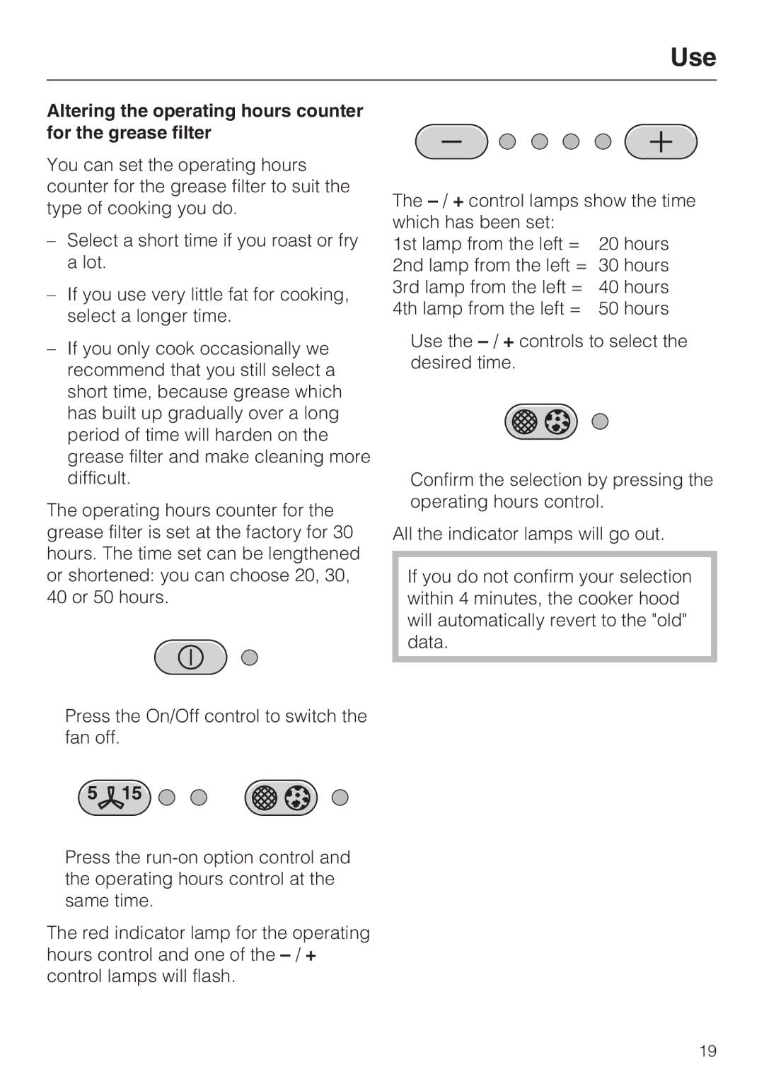 Miele DA 5100 D EXT, DA 5100 D U installation instructions Altering the operating hours counter for the grease filter 