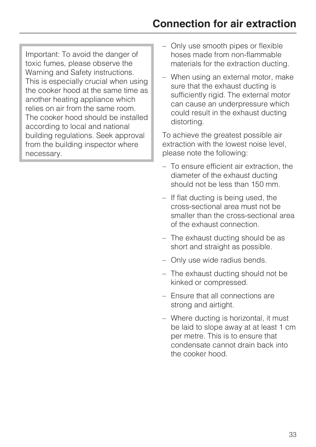 Miele DA 5100 D EXT, DA 5100 D U installation instructions Connection for air extraction 