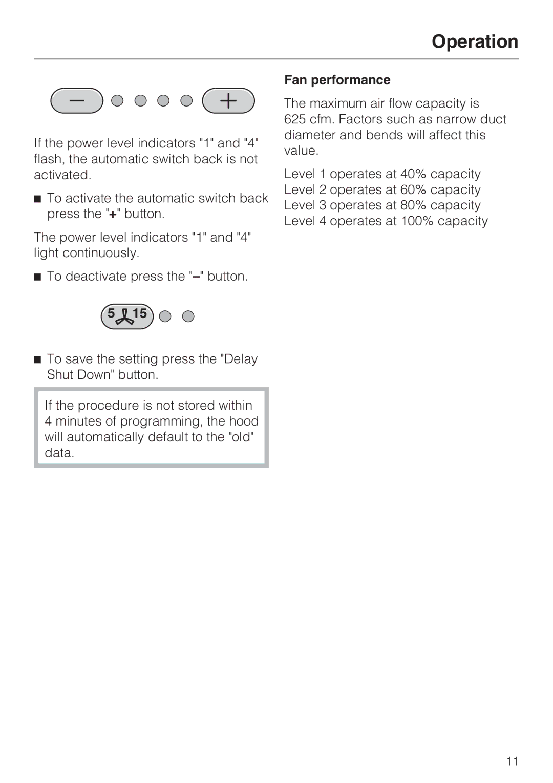 Miele DA 5100 D installation instructions Fan performance 