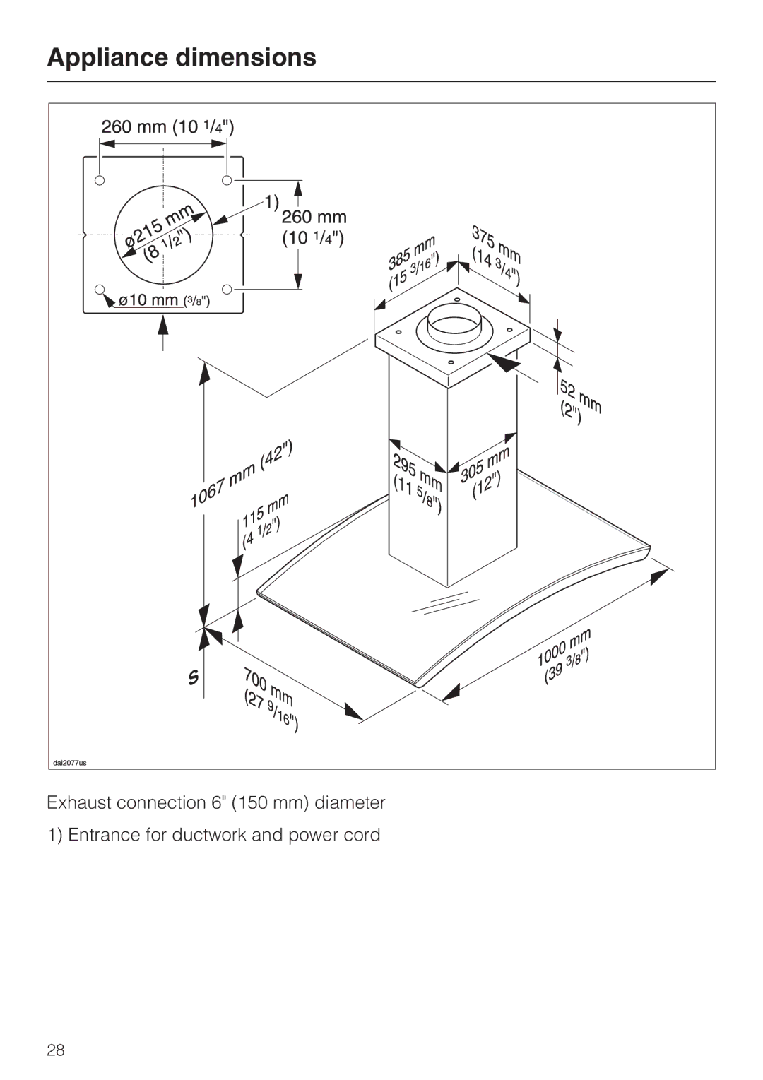 Miele DA 5100 D installation instructions Appliance dimensions 