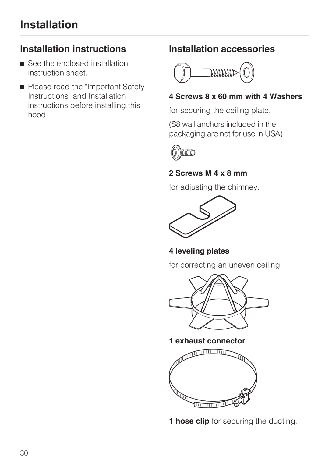 Miele DA 5100 D installation instructions Installation instructions, Installation accessories 