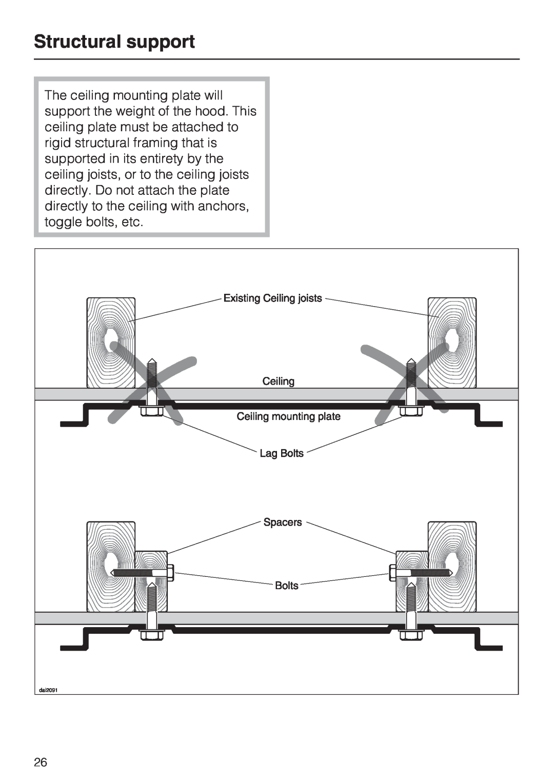 Miele DA 5100 D installation instructions Structural support 