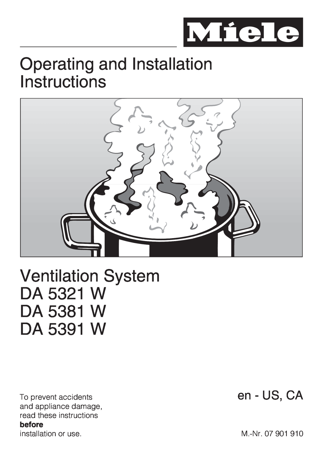 Miele DA 5321 W, DA 5391 W, DA 5381 W installation instructions Operating and Installation Instructions, en - US, CA 