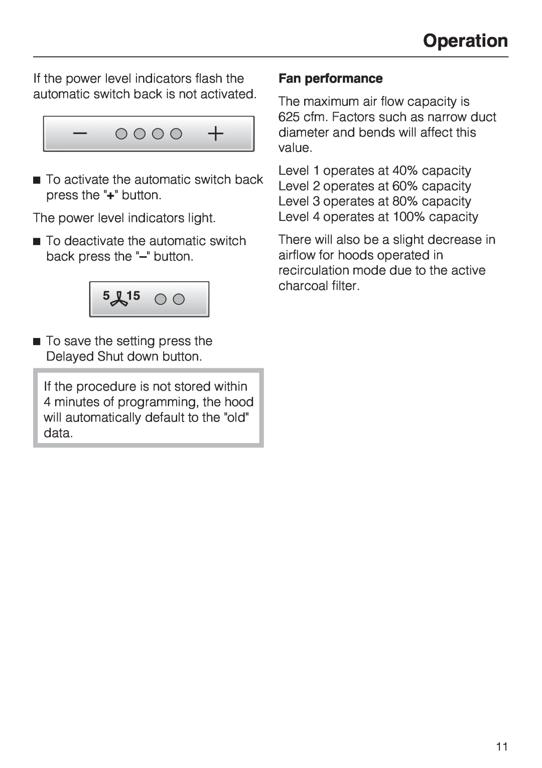 Miele DA 5381 W, DA 5391 W, DA 5321 W installation instructions Operation, Fan performance 