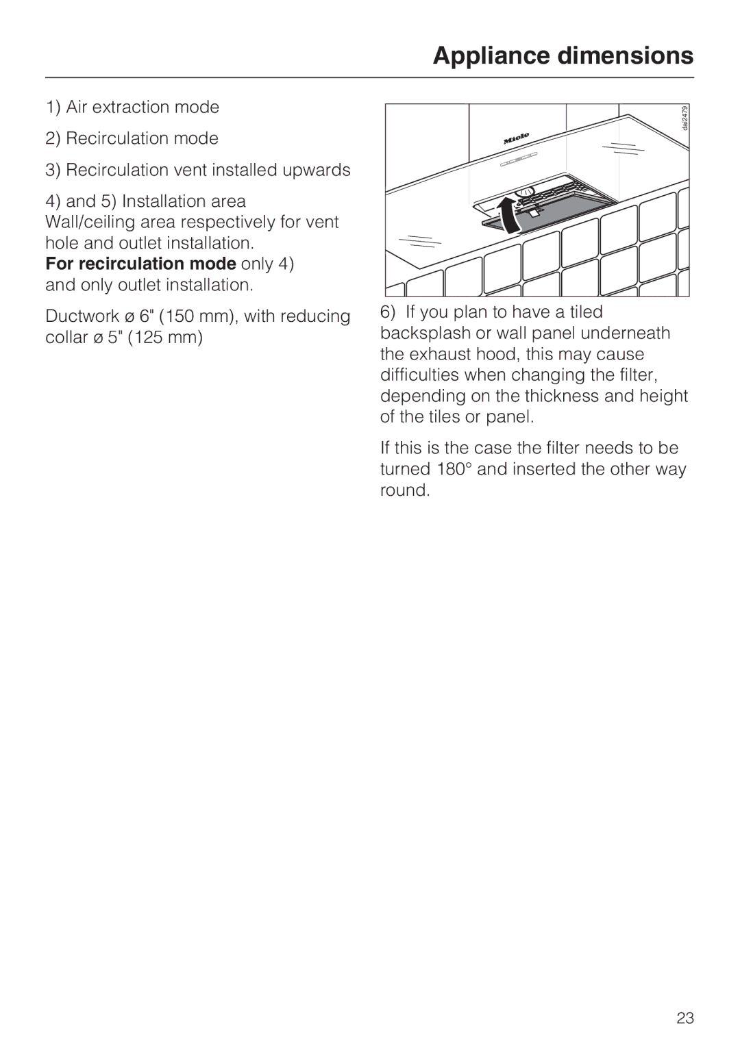 Miele DA 5960 W, DA 5990 W, DA 5980 W installation instructions For recirculation mode only 4 and only outlet installation 