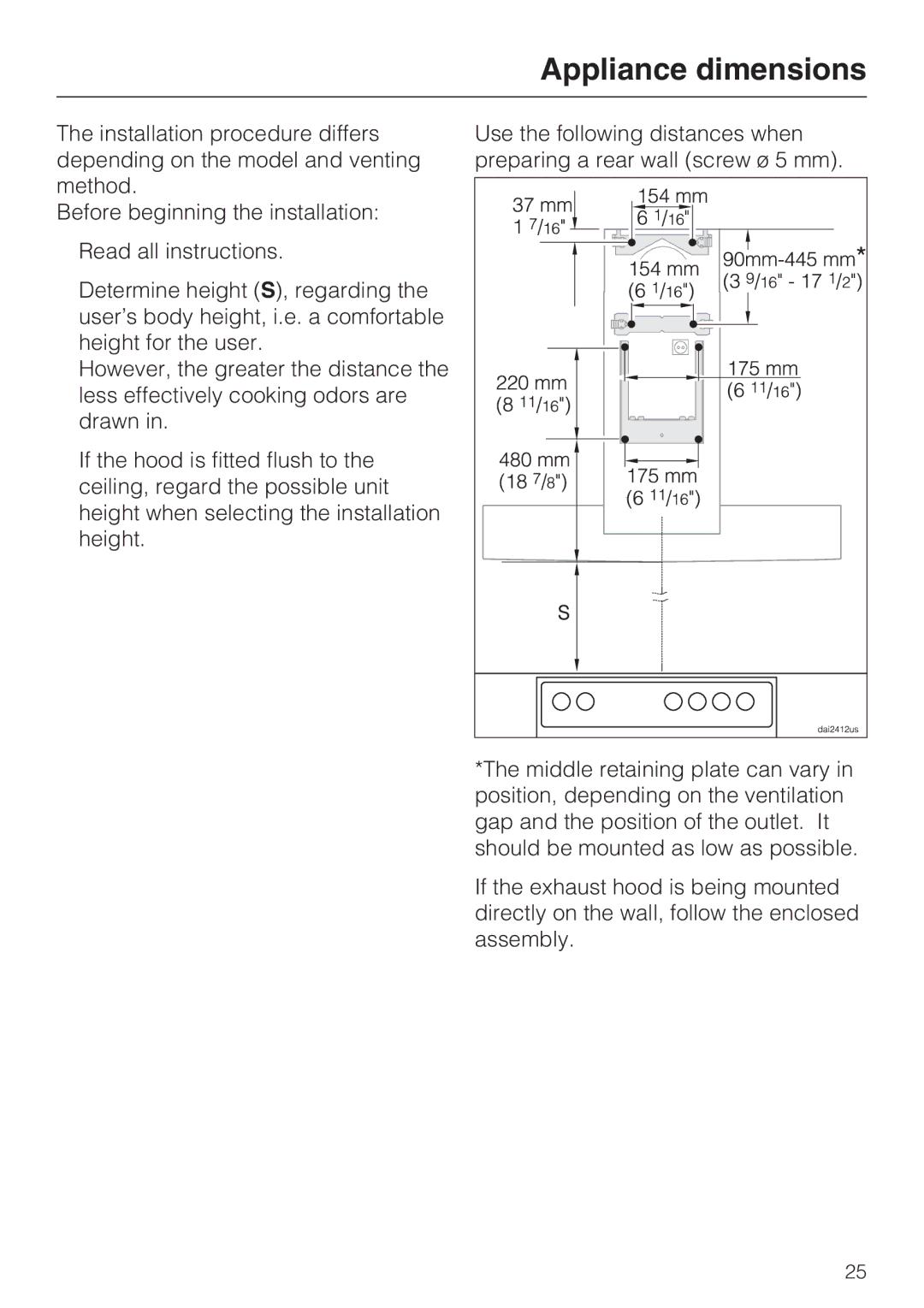 Miele DA 5980 W, DA 5990 W, DA 5960 W installation instructions Appliance dimensions 