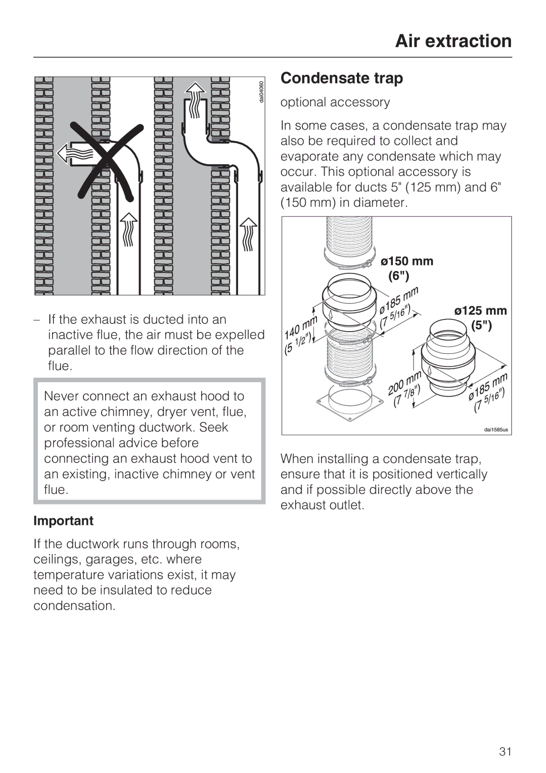 Miele DA 5980 W, DA 5990 W, DA 5960 W installation instructions Condensate trap 