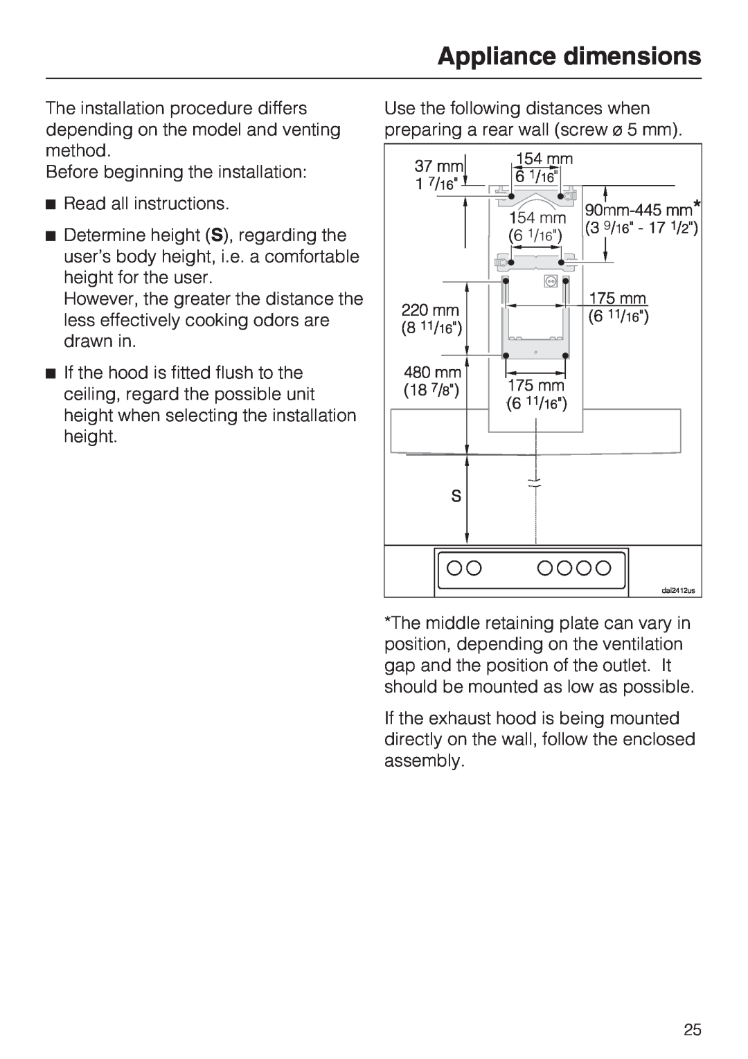 Miele DA 5980 W, DA 5990 W, DA 5960 W installation instructions Appliance dimensions, Before beginning the installation 