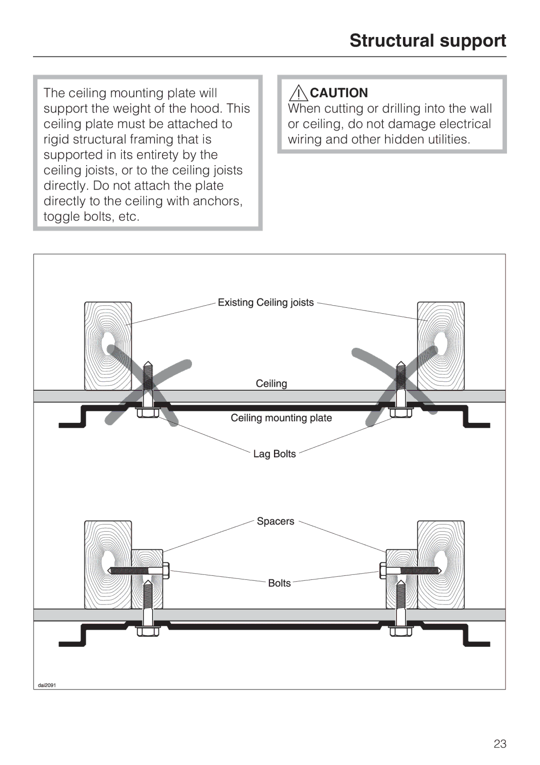 Miele DA 6290 D installation instructions Structural support 