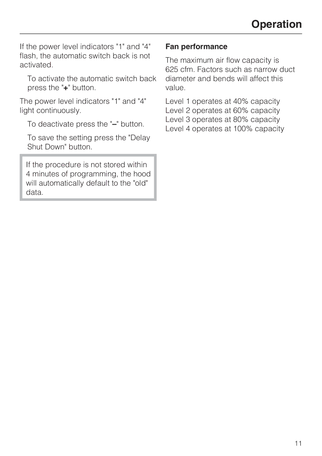 Miele DA 6290 W installation instructions Fan performance 