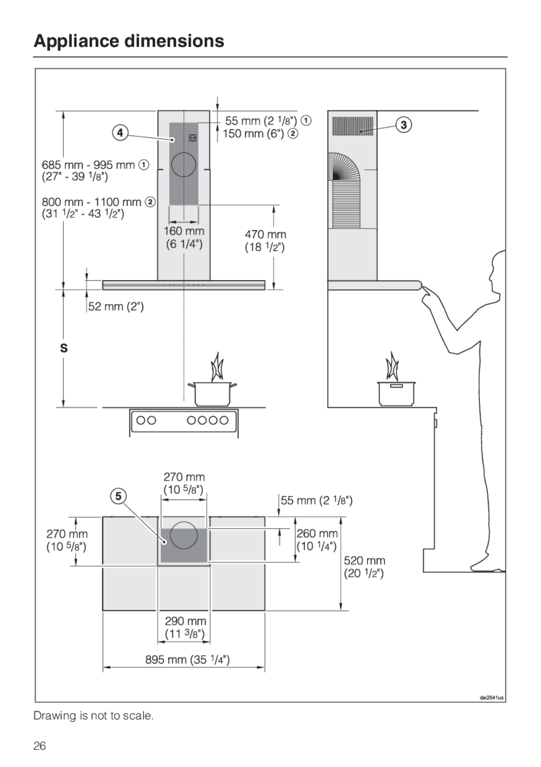 Miele DA 6290 W installation instructions Appliance dimensions 