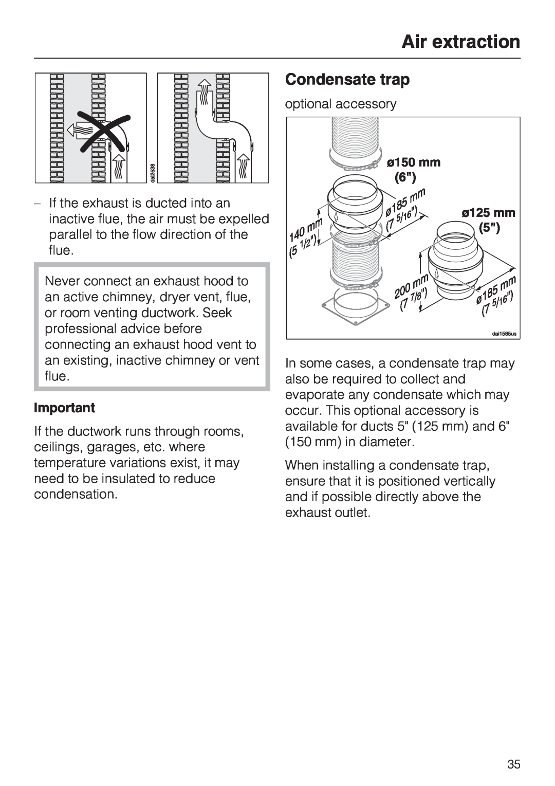 Miele DA 6290 W installation instructions Condensate trap, Air extraction 