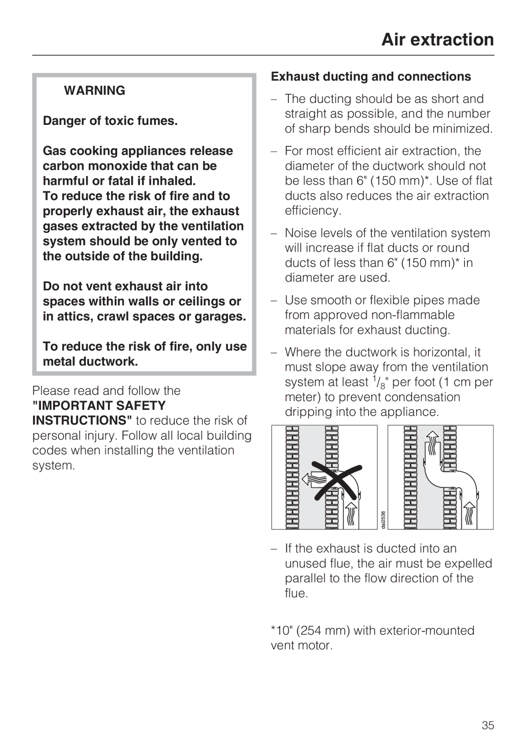 Miele DAG 1000, DA 6490, DA 6480, DAG 500 installation instructions Air extraction 