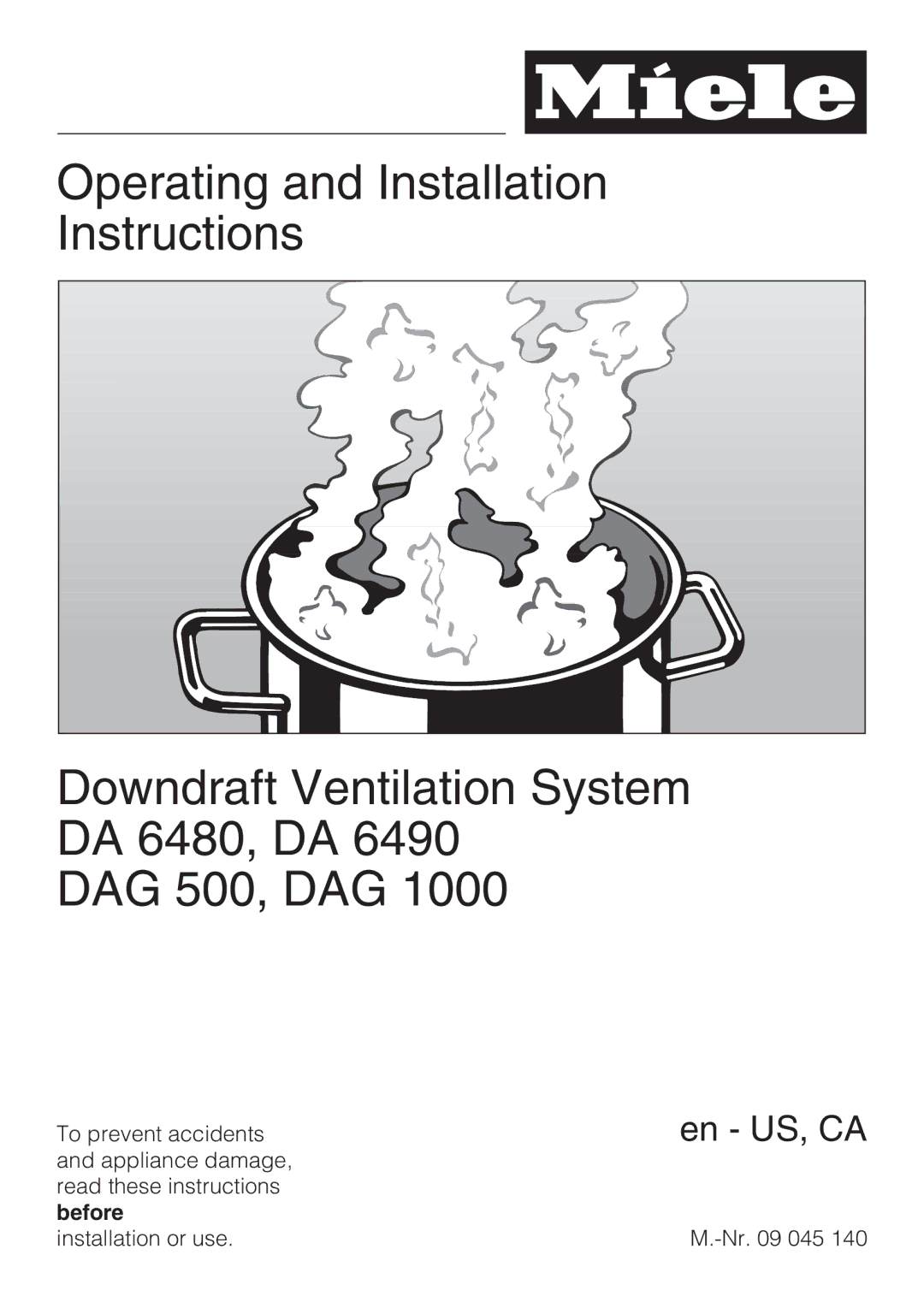 Miele DA 6480, DA 6490, DAG 500, DAG 1000 installation instructions En US, CA 