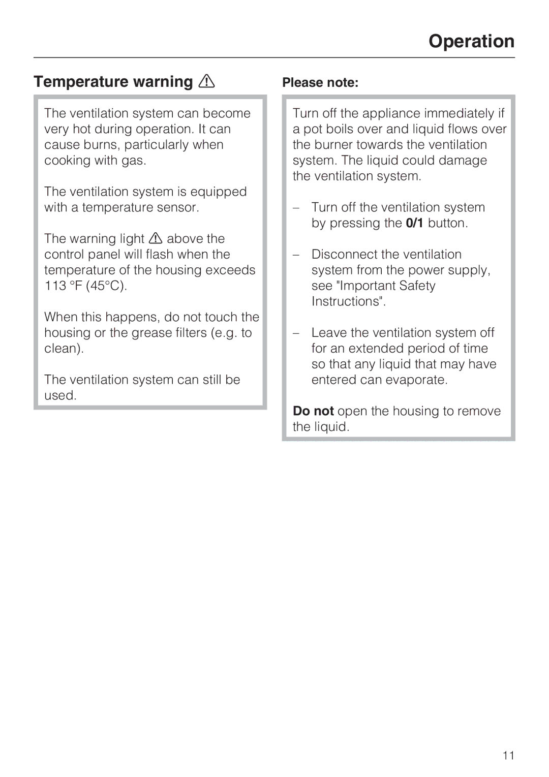 Miele DAG 1000, DA 6490, DA 6480, DAG 500 installation instructions Temperature warning § 