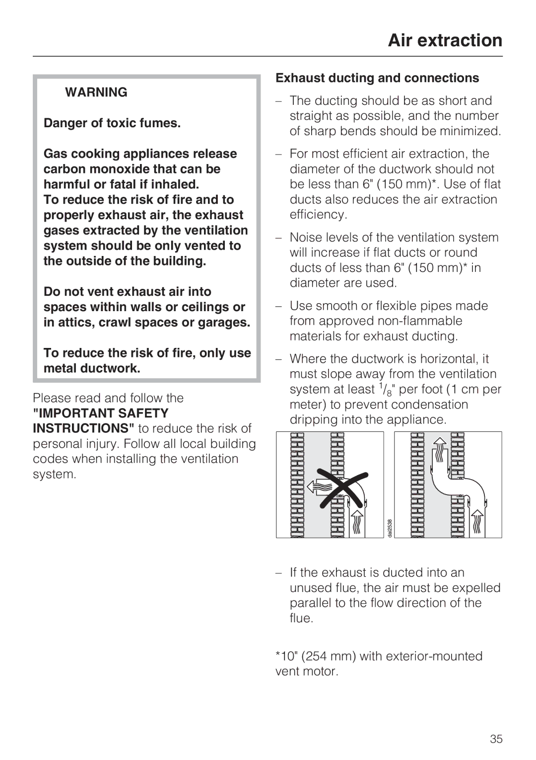 Miele DAG 1000, DA 6490, DA 6480, DAG 500 installation instructions Air extraction 