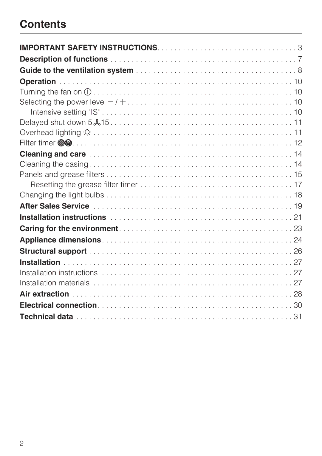 Miele DA 6590 D installation instructions Contents 