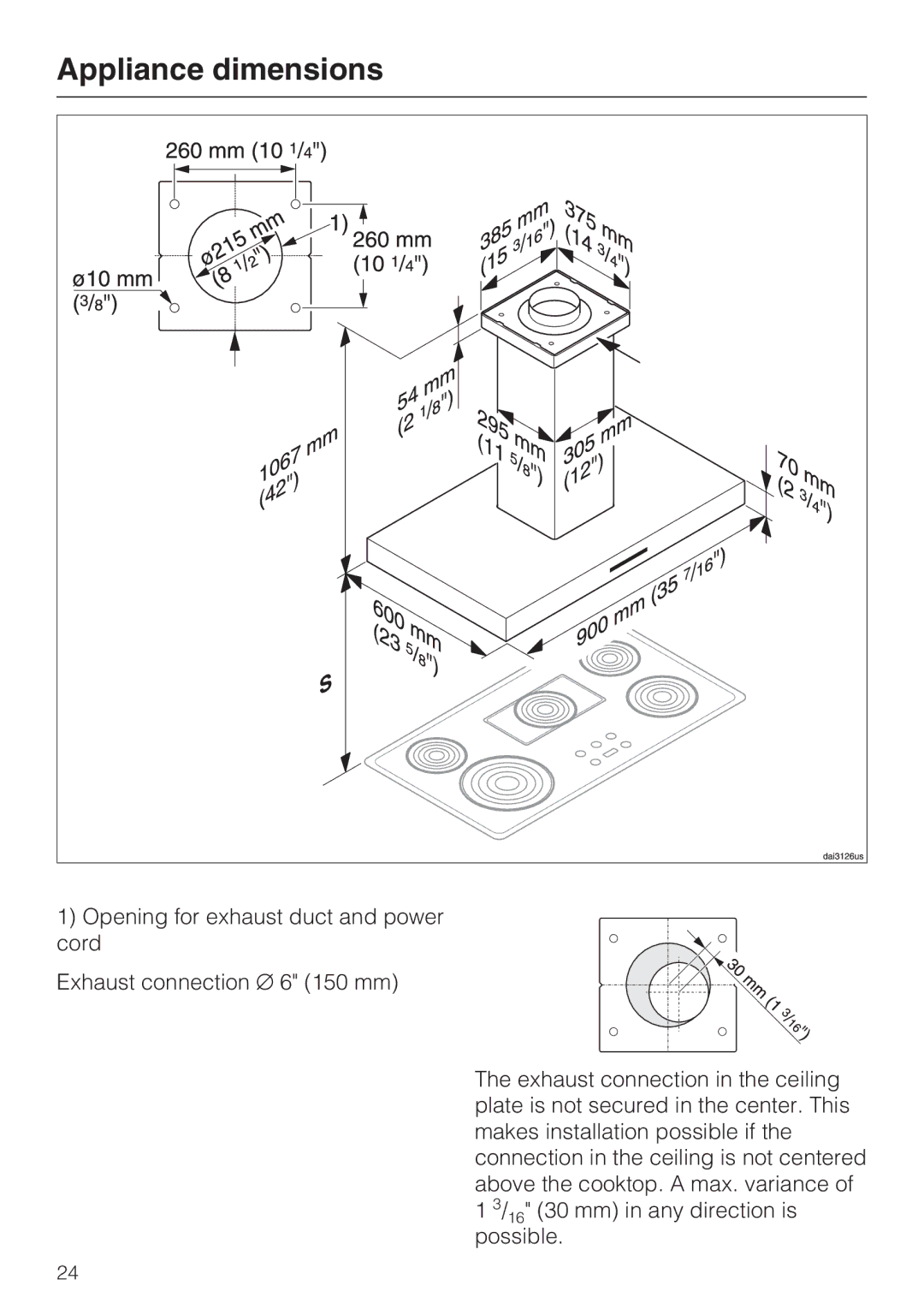 Miele DA 6590 D installation instructions Appliance dimensions 