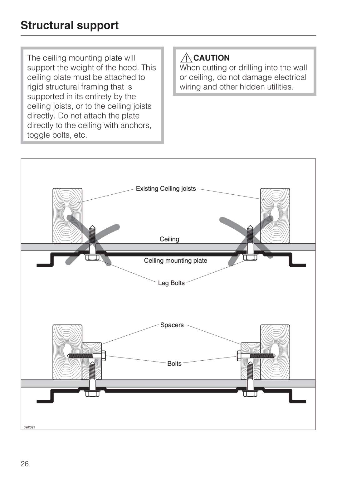 Miele DA 6590 D installation instructions Structural support 