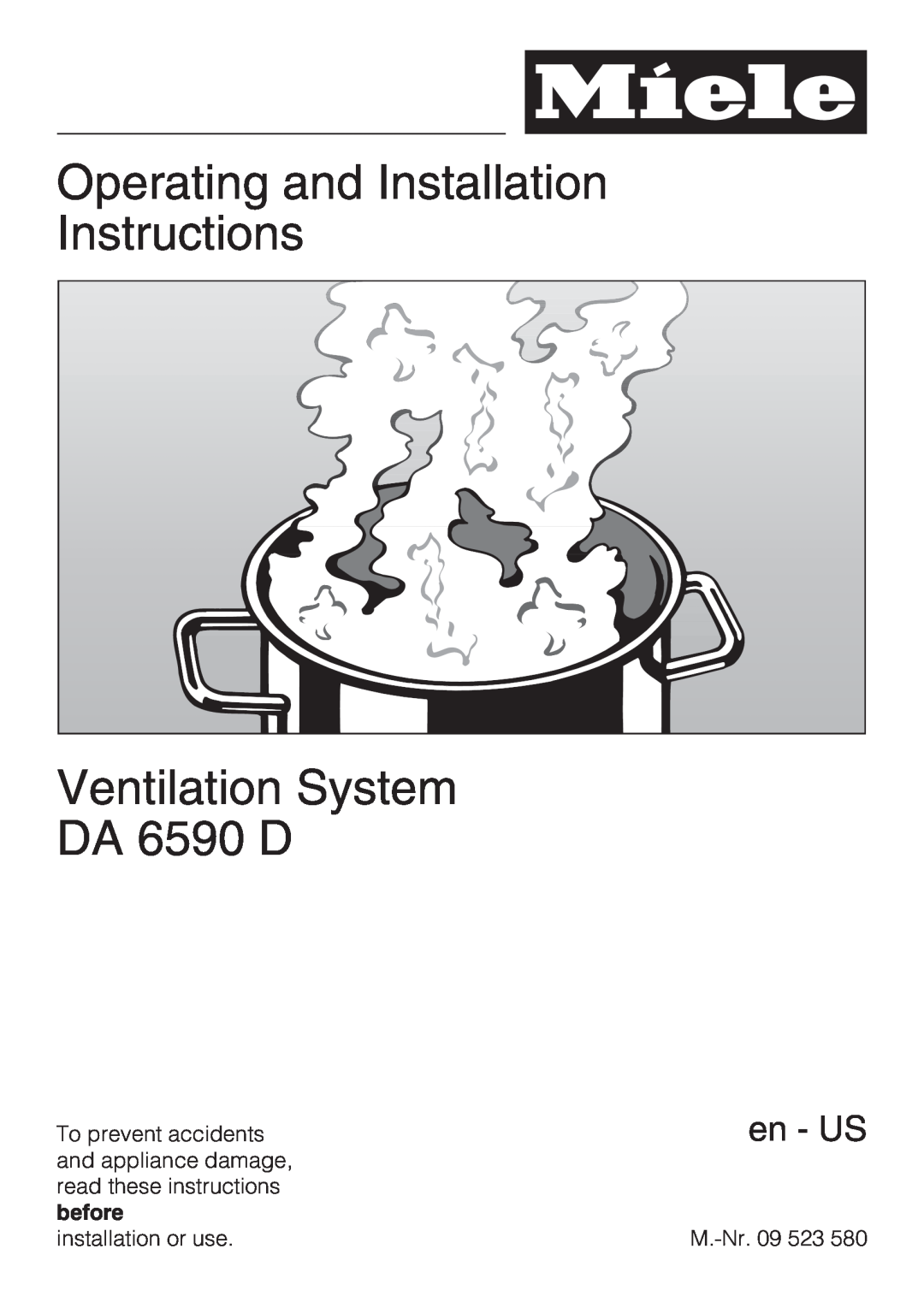 Miele installation instructions Operating and Installation Instructions, Ventilation System DA 6590 D, en - US 
