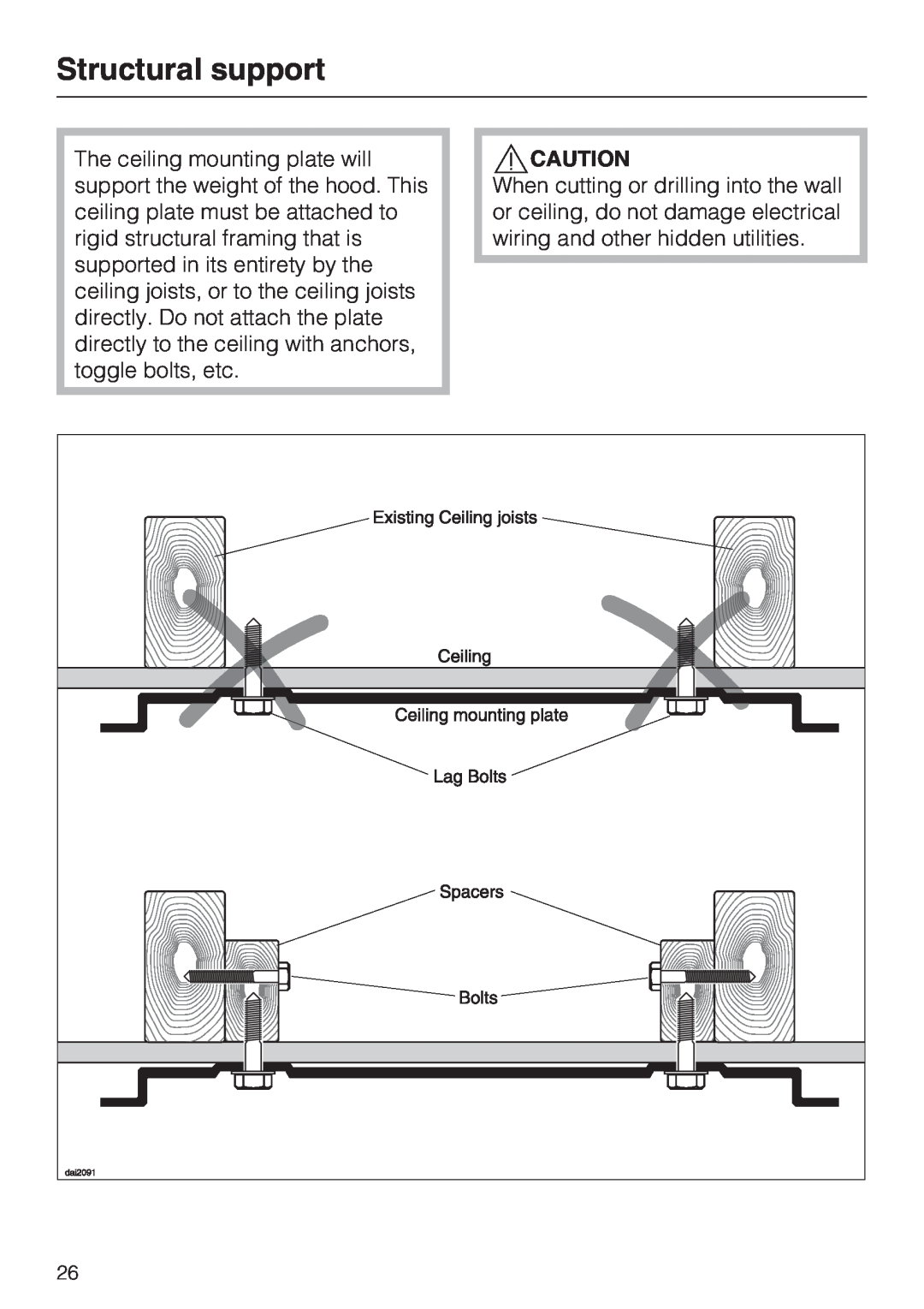 Miele DA 6590 D installation instructions Structural support 