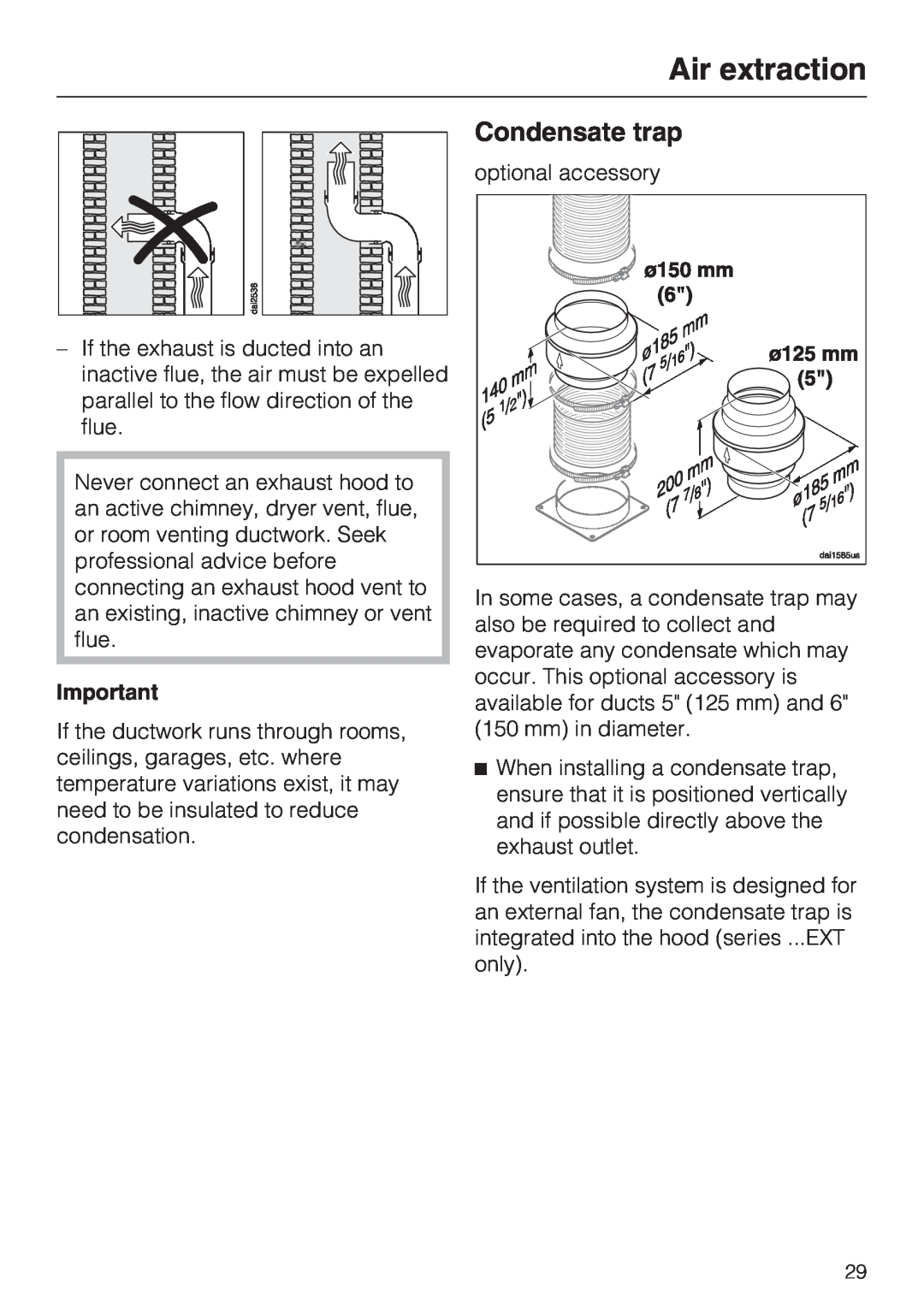 Miele DA 6590 D installation instructions Condensate trap, Air extraction 