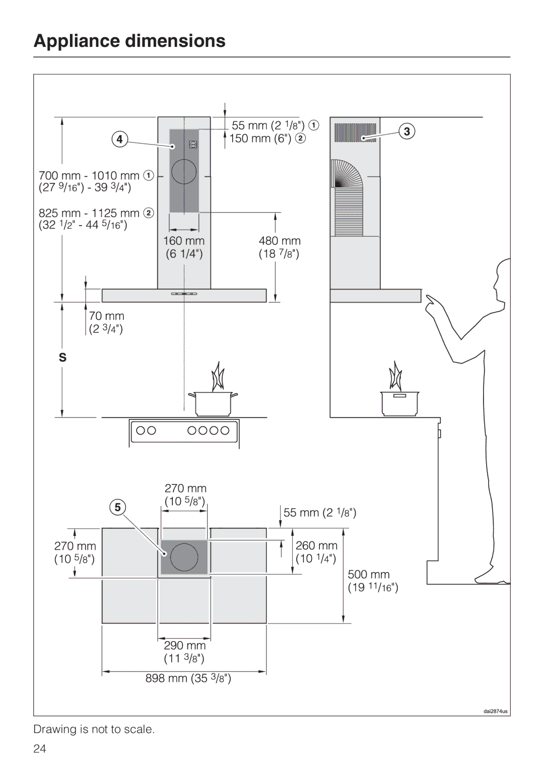 Miele DA 6590 W, DA 6520 W installation instructions Appliance dimensions 