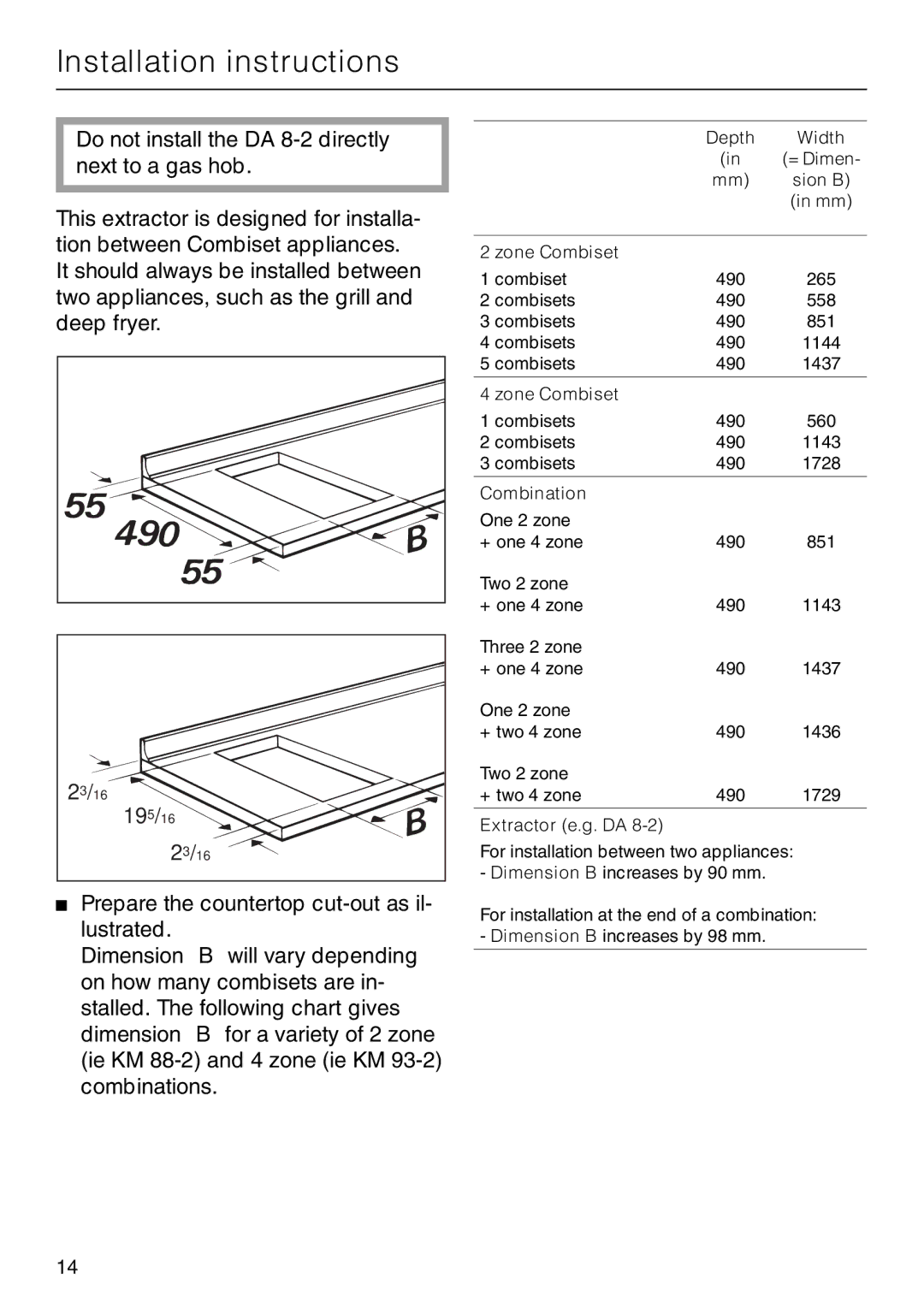 Miele DA 8-2 manual Installation instructions, Extractor e.g. DA 