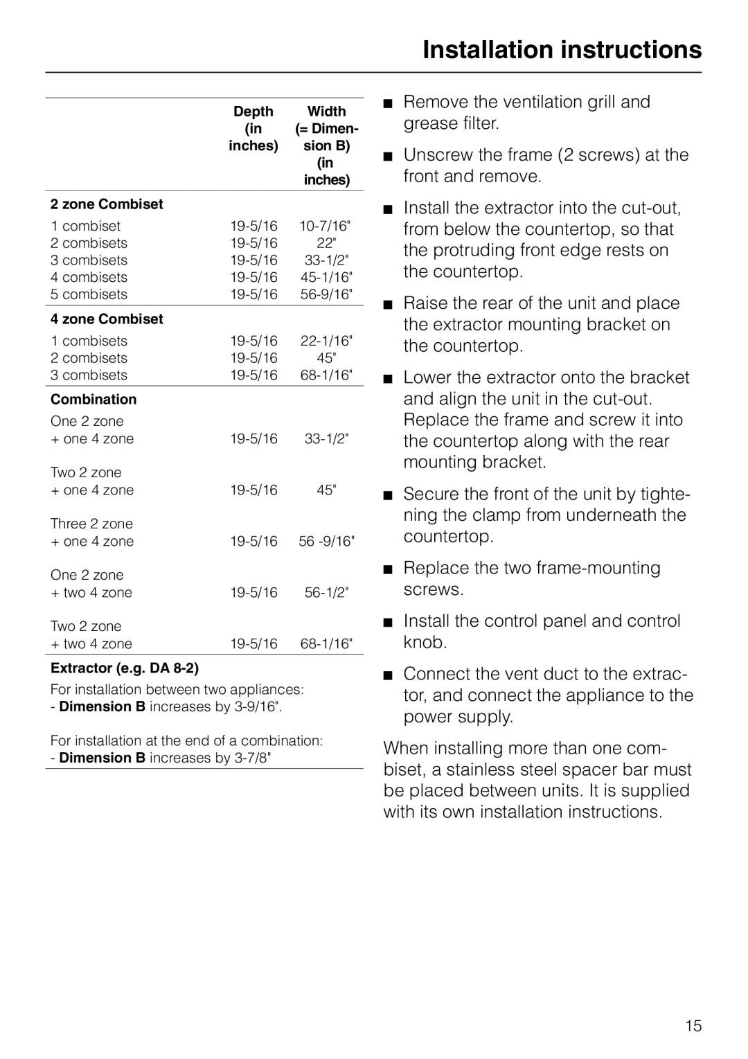 Miele DA 8-2 manual Combiset 