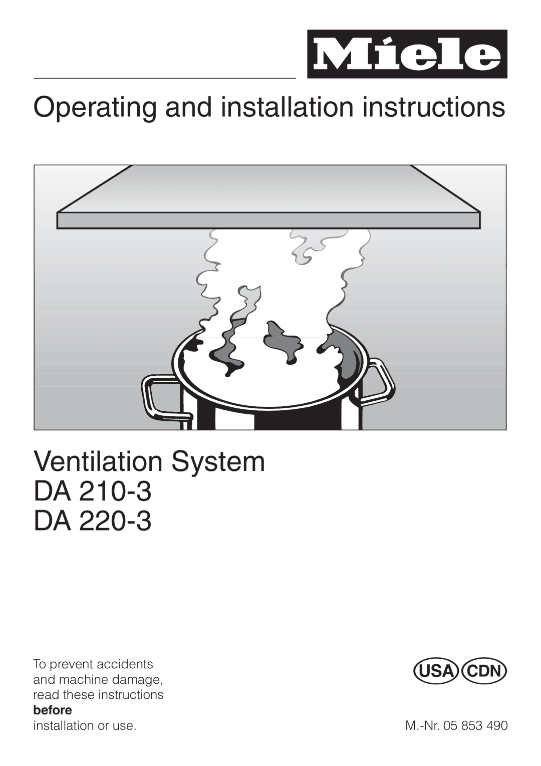 Miele DA210-3 installation instructions Operating and installation instructions Ventilation System 