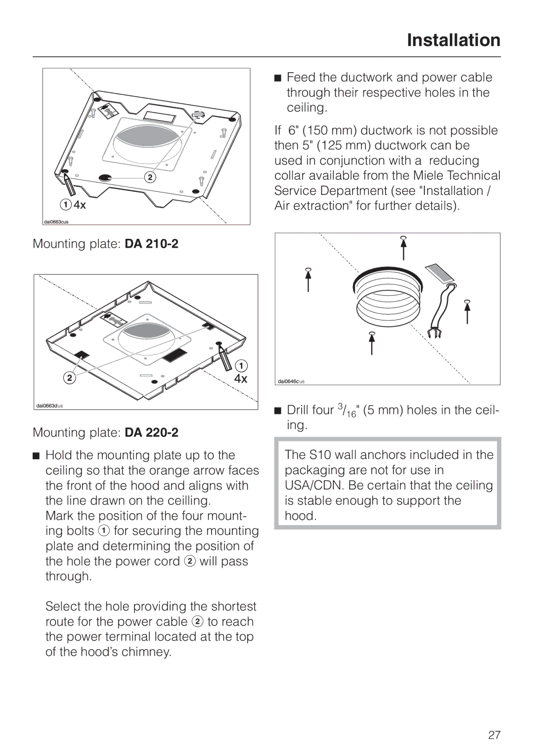 Miele DA210-3 installation instructions Installation 