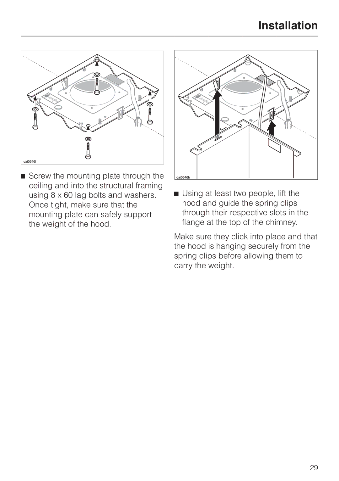 Miele DA210-3 installation instructions Installation 