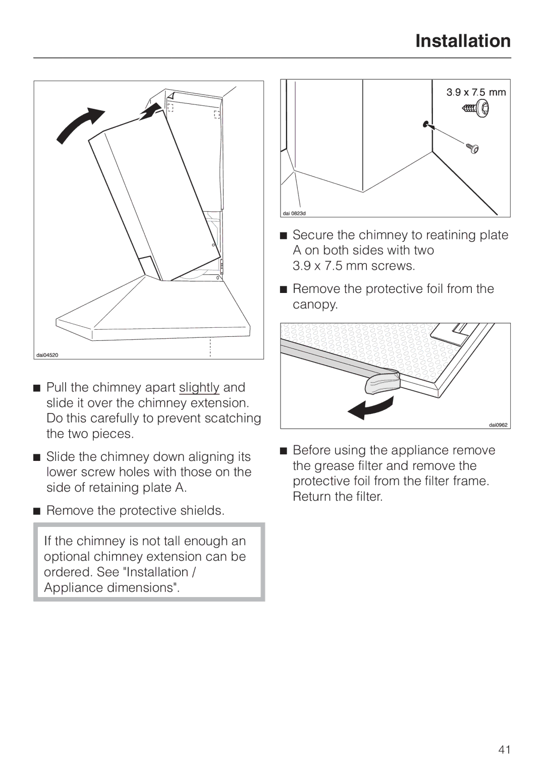 Miele DA 219-3, DA217-3 installation instructions Installation 