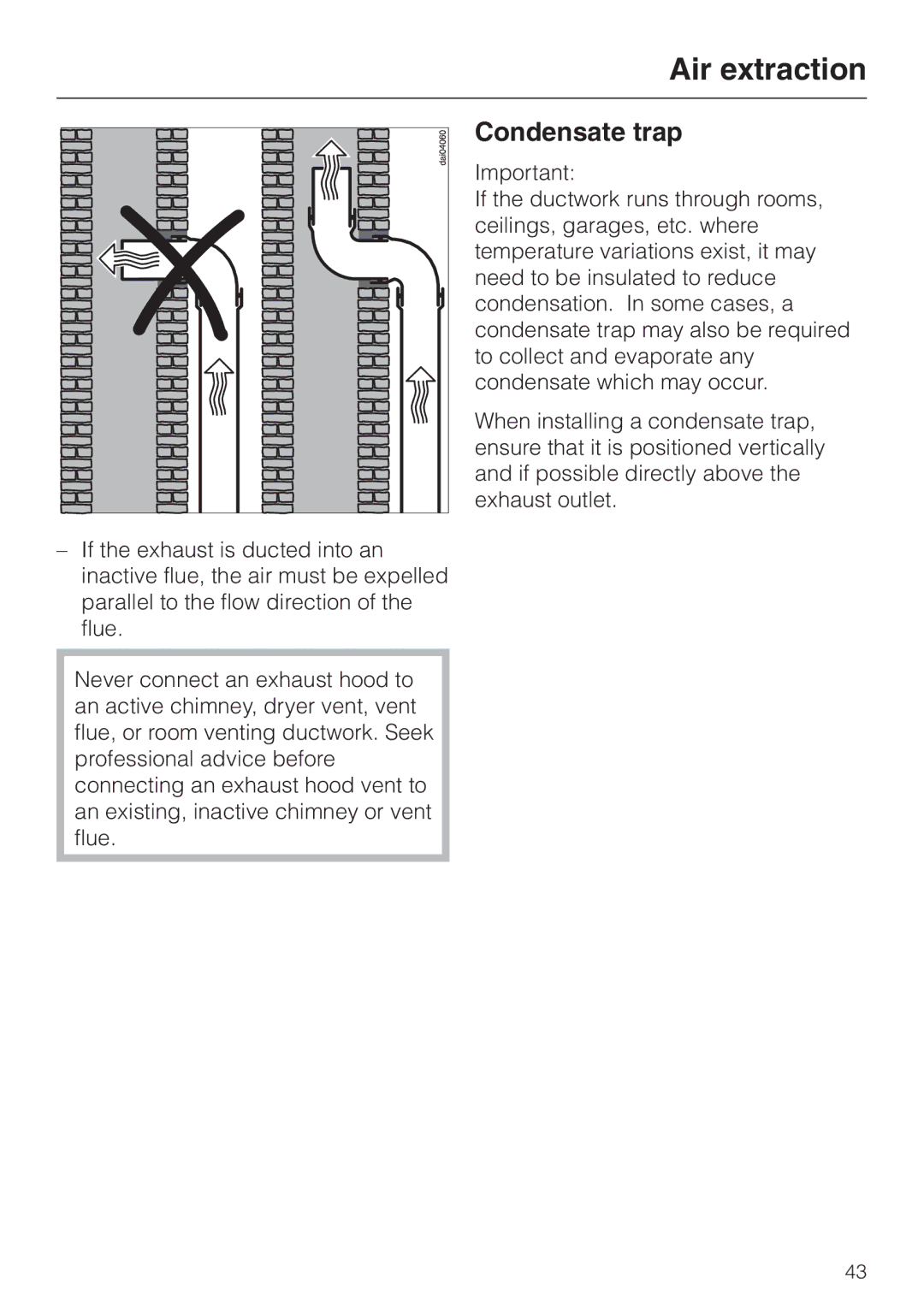 Miele DA 219-3, DA217-3 installation instructions Condensate trap 