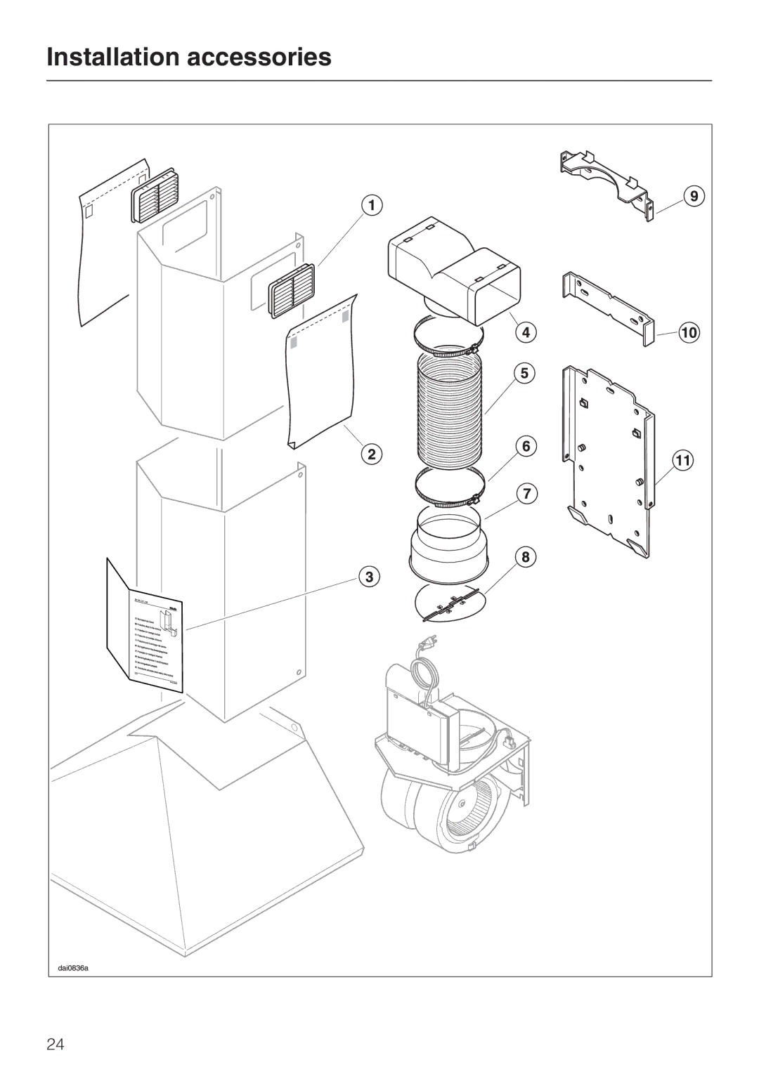 Miele DA218, DA211 installation instructions Installation accessories 