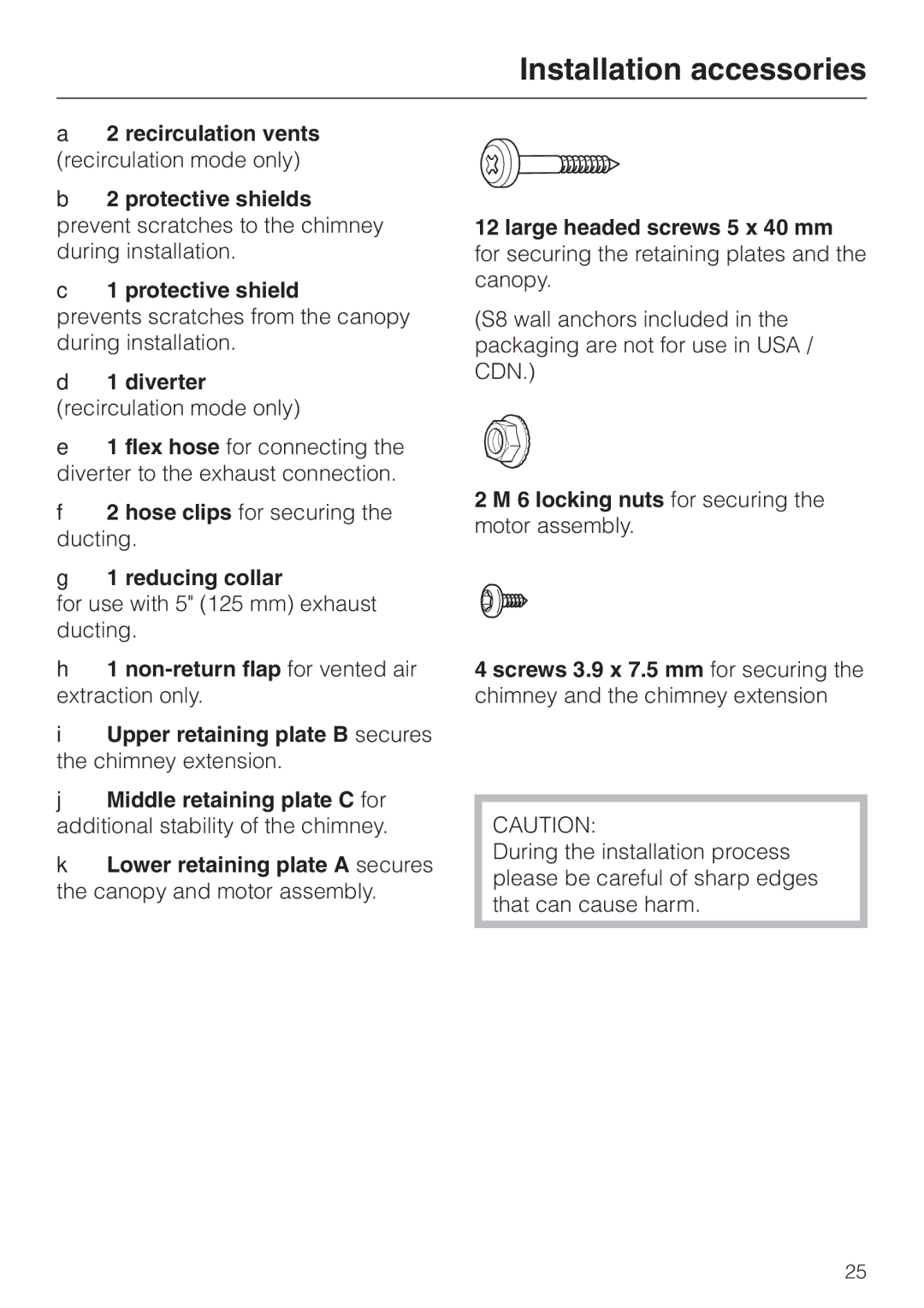 Miele DA211, DA218 installation instructions Diverter recirculation mode only, Reducing collar 